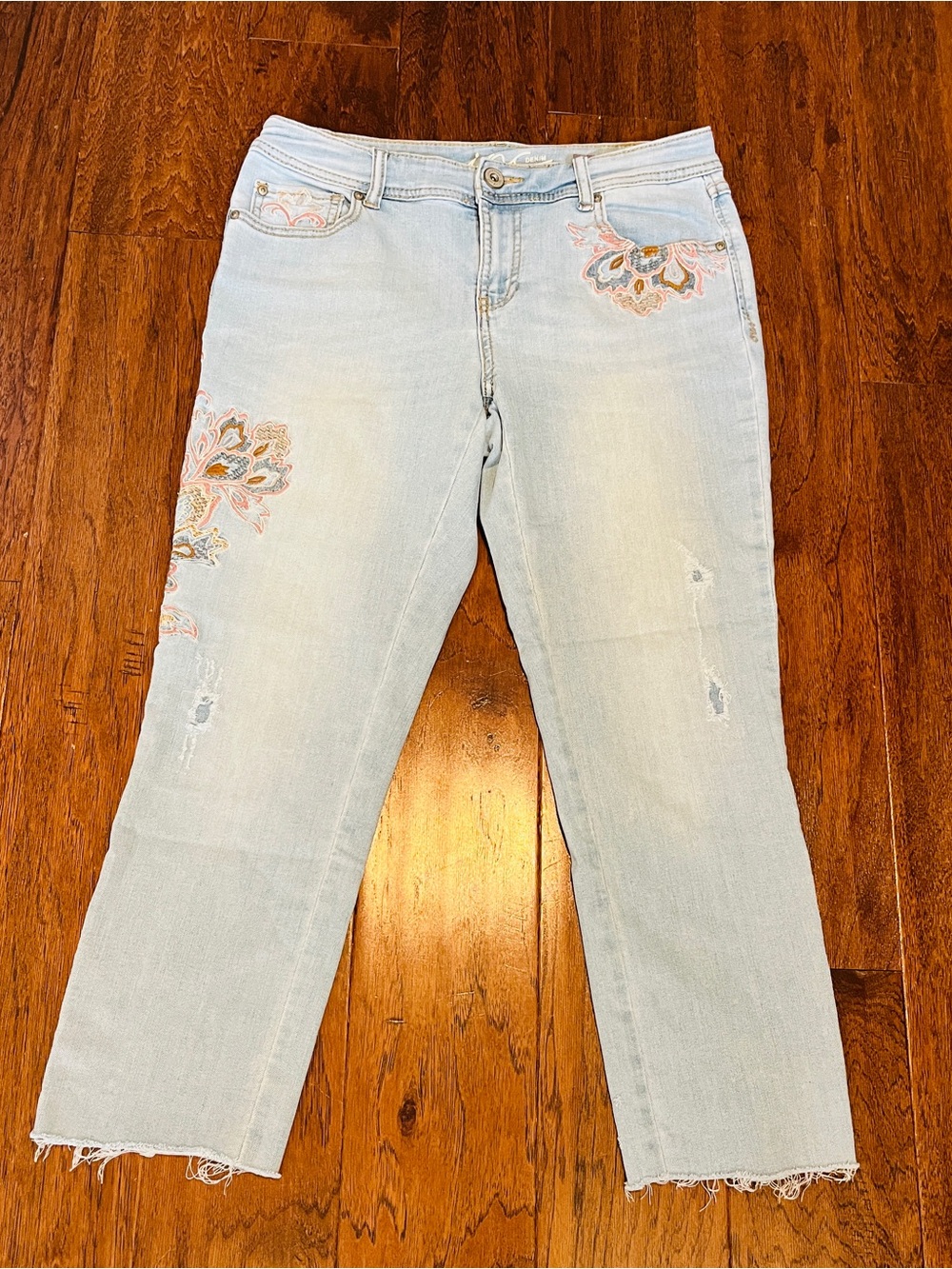 INC International Concepts Light Blue Embroidered Ankle Jeans